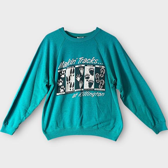 Vintage Makin’ Tracks Killington Sweatshirt XL Hanes Teal Ski Graphic USA Made - Picture 1 of 10